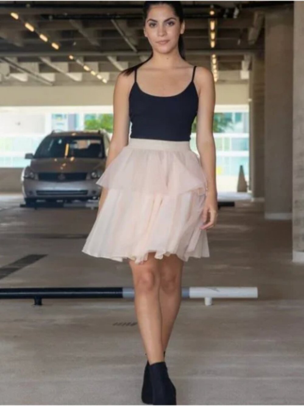 Sylvie Muller Carrie Mini Skirt Layered Lined Tulle Cream Pink Size Medium NWT